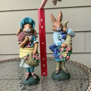 Set of 2 Multicolor Resin Hand Painted Rabbit Figurines, Easter Decor, 10 in